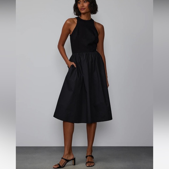 NWT NY & Co Black Mix Media Ponte Poplin Midi Dress - Picture 4 of 4